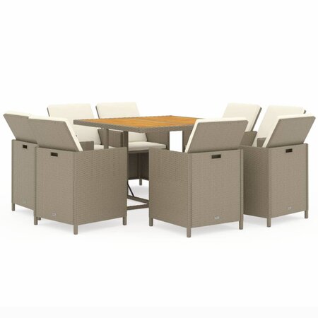 vidaXL Meubles à dîner de jardin et coussins 9 Pièces Poly rotin Beige