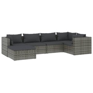 vidaXL Salon de jardin 6 Pièces avec coussins Résine tressée Gris