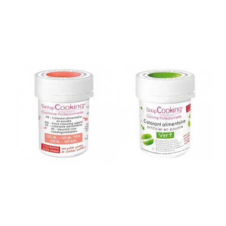 2 colorants alimentaires en poudre - corail-vert