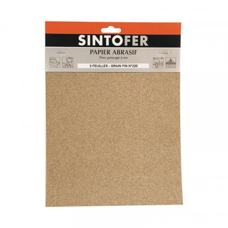 Lot de 3 feuilles abrasives ponçage à sec grain n 220 sinto