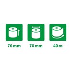 Bobine caisse enregistreuse 76 x 70 x 12 MM - Papier offset 1 pli 60G/M² - Longueur 44 M (paquet 10 x 44 mètres)