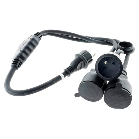 Prolongateur à triple tête pour chantier HO7RN-F 16A 3G1 5mm² Noir 1m (norme NF-C 61-314)