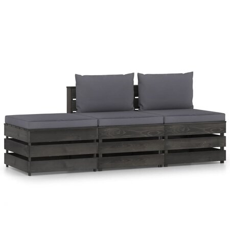 vidaXL Salon de jardin 3 Pièces avec coussins Bois imprégné de gris