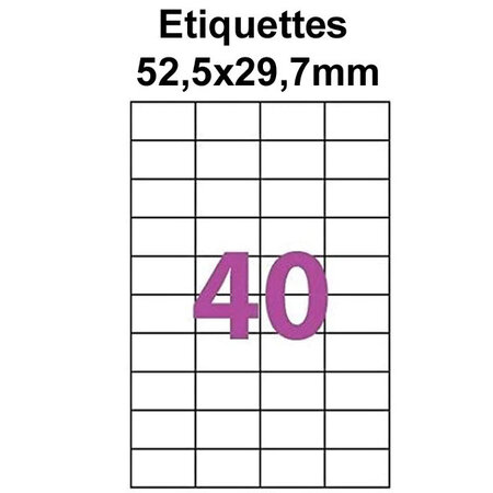 Étiquettes adhésives  52 5x29 7mm  (40étiquettes/feuille) - blanc - 50 feuilles -t3azur
