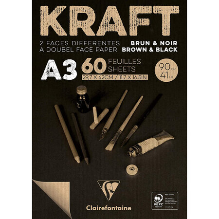 Bloc kraft noir a3 - 60 feuilles - 90g - clairefontaine