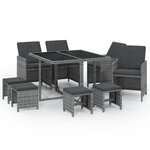 vidaXL Mobilier à dîner de jardin et coussins 9Pièces Résine tressée Gris