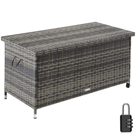 Tectake coffre de jardin kiruna en rotin synthétique 120x55x61 5cm 270 l - gris