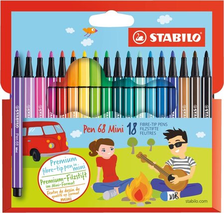 Etui carton de 18 feutres de dessin pen 68 mini pte ogive moyenne 1 mm stabilo