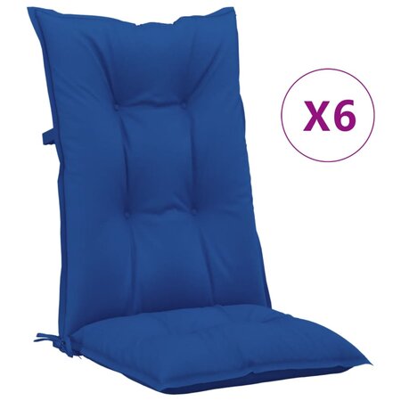 vidaXL Coussins de chaise de jardin à dossier haut lot de 6 bleu royal