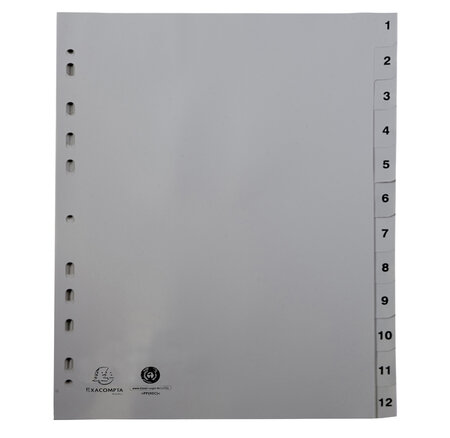 Intercalaires Imprimés Numériques Pp Recyclé Gris - 12 Positions - A4 - Gris - X 20 - Exacompta