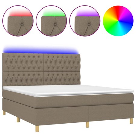 vidaXL Sommier tapissier avec matelas et LED Taupe 180x200 cm Tissu