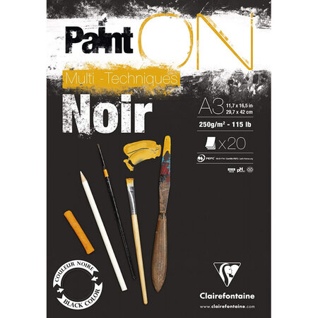 Bloc paint'on noir colle a3 - 20 feuilles - clairefontaine