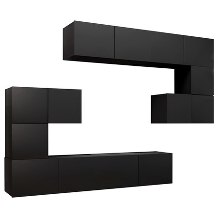 vidaXL Ensemble de meuble TV 8 Pièces Noir Aggloméré