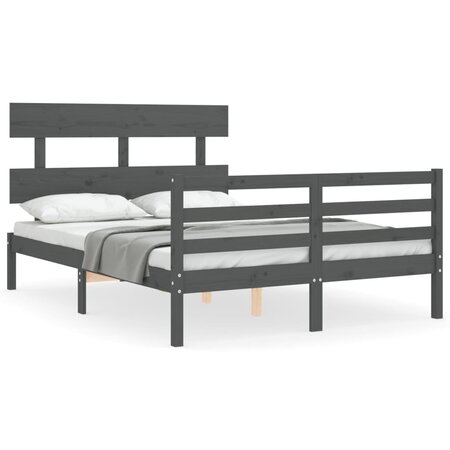 vidaXL Cadre de lit avec tête de lit gris petit double bois massif