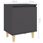 vidaXL Table de chevet avec pieds en bois solide Gris 40x30x50 cm