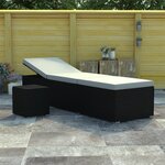 vidaXL Chaise longue et table à thé Résine tressée Blanc crème