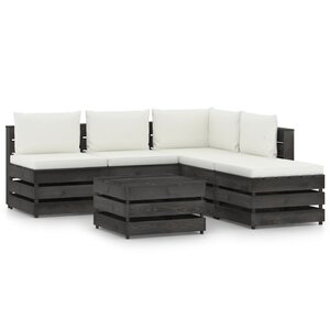 vidaXL Salon de jardin 6 Pièces avec coussins gris bois imprégné