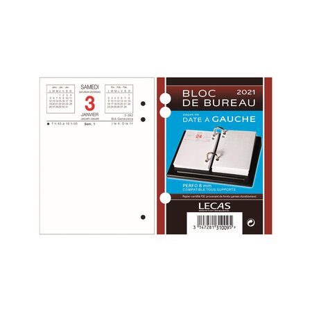 Recharge bloc éphéméride Date à Gauche 85 x 115 LECAS