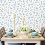 Evergreen Papier peint Leaves Blanc et bleu