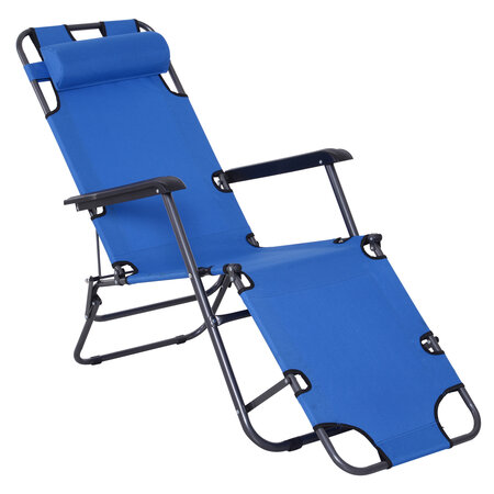 Chaise longue pliable bain de soleil transat de relaxation dossier inclinable avec repose-pied polyester oxford bleu