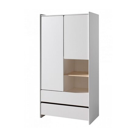 KIDDY Armoire 2 portes 2 tiroirs pin massif laqué blanc