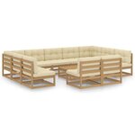 vidaXL Salon de jardin 12 Pièces avec coussins Marron miel Bois de pin