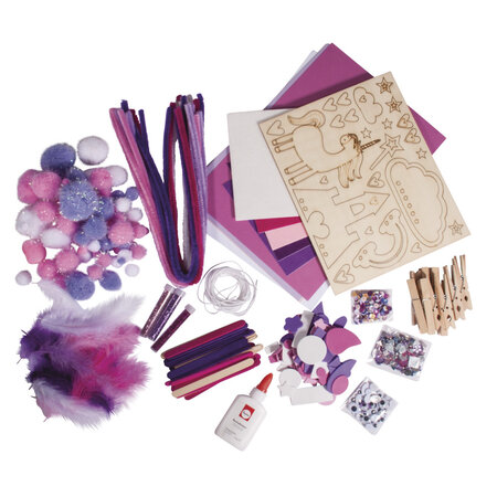 Mega boîte de bricol. Unicorne 1.000 pces  tons blanc / rose foncé / lilas  boîte