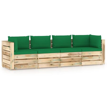 vidaXL Canapé de jardin 4 places avec coussins bois imprégné de vert