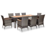 vidaXL Salon de jardin 9 Pièces avec coussins Résine tressée Gris