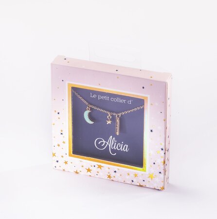 Collier prénom alicia avec pendentif lune