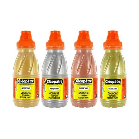 Lot de 4 flacons en 250 ml de Gouache Néfertari Métallique: Or, Argent, Cuivre, Bronze CLÉOPÂTRE