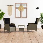 vidaXL Salon de jardin 3 Pièces avec coussins Résine tressée Marron