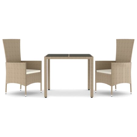 vidaXL Ensemble à dîner de jardin avec coussins 3 Pièces Beige poly rotin