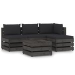 vidaXL Salon de jardin 5 Pièces avec coussins Bois imprégné de gris