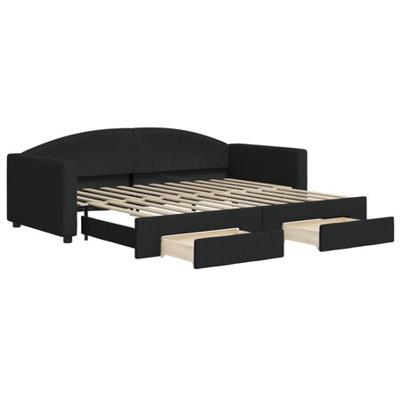 vidaXL Lit de jour avec gigogne et tiroirs noir 90x200 cm tissu
