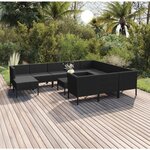 vidaXL Salon de jardin 12 Pièces avec coussins Résine tressée Noir