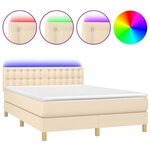 vidaXL Sommier tapissier avec matelas et LED Crème 140x200 cm Tissu