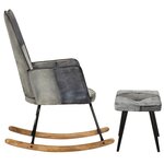 vidaXL Chaise à bascule et repose-pieds Gris Cuir véritable et toile