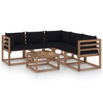 vidaXL Salon de jardin 6 Pièces avec coussins noir Bois de pin imprégné