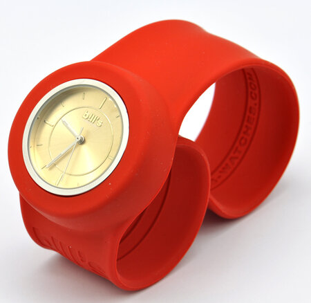 Montre classic bracelet rouge et cadran gold sun.