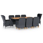 vidaXL Mobilier à dîner 9 Pièces avec coussins Résine tressée Gris foncé