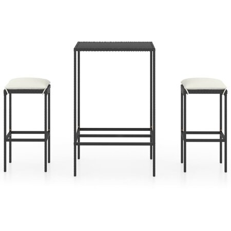 vidaXL Ensemble de bar de jardin 3 Pièces et coussins Résine tressée Noir