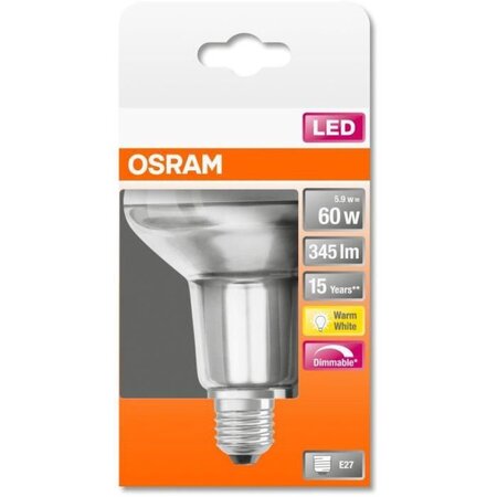 Osram spot r80 led verre clair variable 5 9w=60 e27 chaud