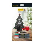 Ardoise de table silhouette 3D noire modèle Sapin de Noël + 3 feutres-craie - Décoration Noël ardoise restaurant