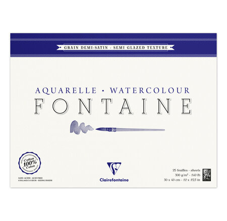 Bloc fontaine 25f 1/2 satiné 30x40 300g encollé 4 côtés clairefontaine