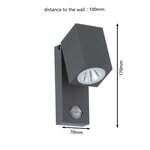Eglo lampe murale led à capteur d'extérieur sakeda 5 w anthracite