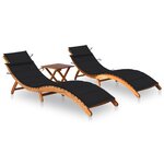 vidaXL Chaises longues 2 Pièces avec table et coussins Acacia solide