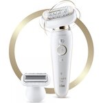 Braun silk-épil 9 flex 9-002 épilateur éléctrique pour femme - tete flexible - micro-grip 40 pincettes - sensosmart - blanc/doré