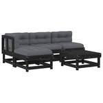 vidaXL Salon de jardin 5 Pièces avec coussins noir bois massif