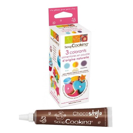 Colorants naturels pourpre-orange-bleu + 1 Stylo chocolat